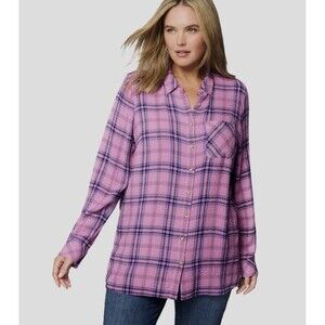 J. Jill Soft Crinkled Purple Plaid Tunic S Petite Button Up Casual Office Spring